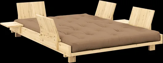 Karup Design Social Bäddsoffa med 4 Ryggstöd, Sidobord och Madrass 140x200 Mocca/Ljuslackad